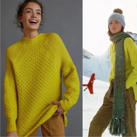 Anthropologie Sweaters - Anthropologie Yellow Cable Knit Sweater